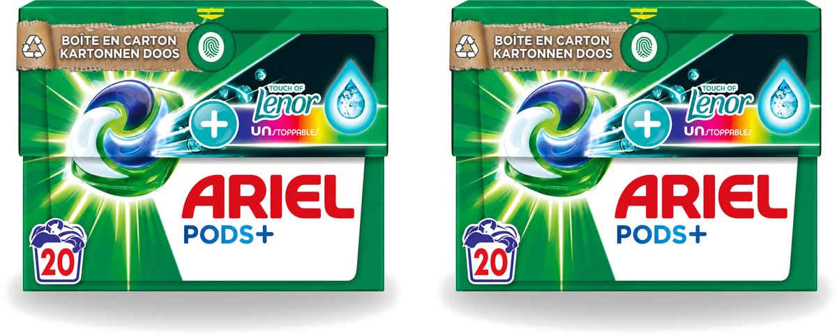 2 x Ariel Original - Touch of Lenor Unstoppables - Wasmiddelcapsules - Pods+ - Gekleurde Was - 20 Wasbeurten - Voordeelverpakking - 2 stuks