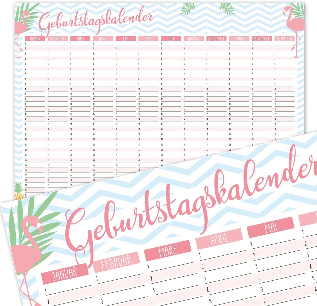 Verjaardagskalender met flamingo-motief, DIN A3, onafhankelijk van het jaar, permanente kalender voor meisjes, vrouwen, het hele gezin, dv370