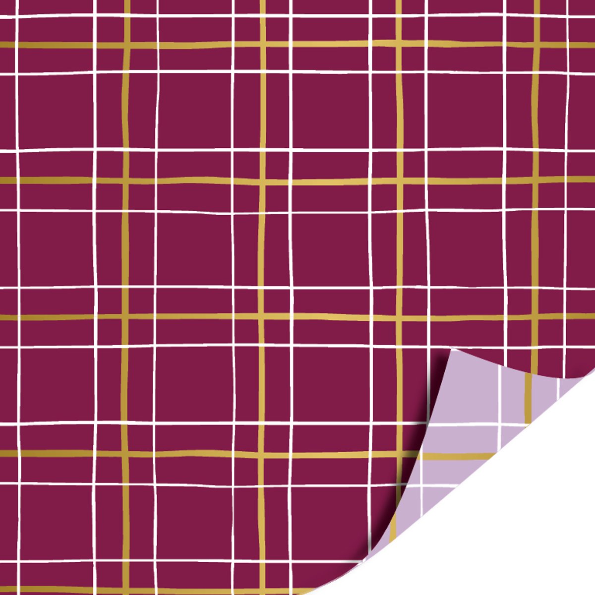 Het Inpakhuis - Cadeaupapier - Inpakpapier - Kadopapier - Grid Burgundy - Grid Lilac - Ruitje - 70xm x 2mtr