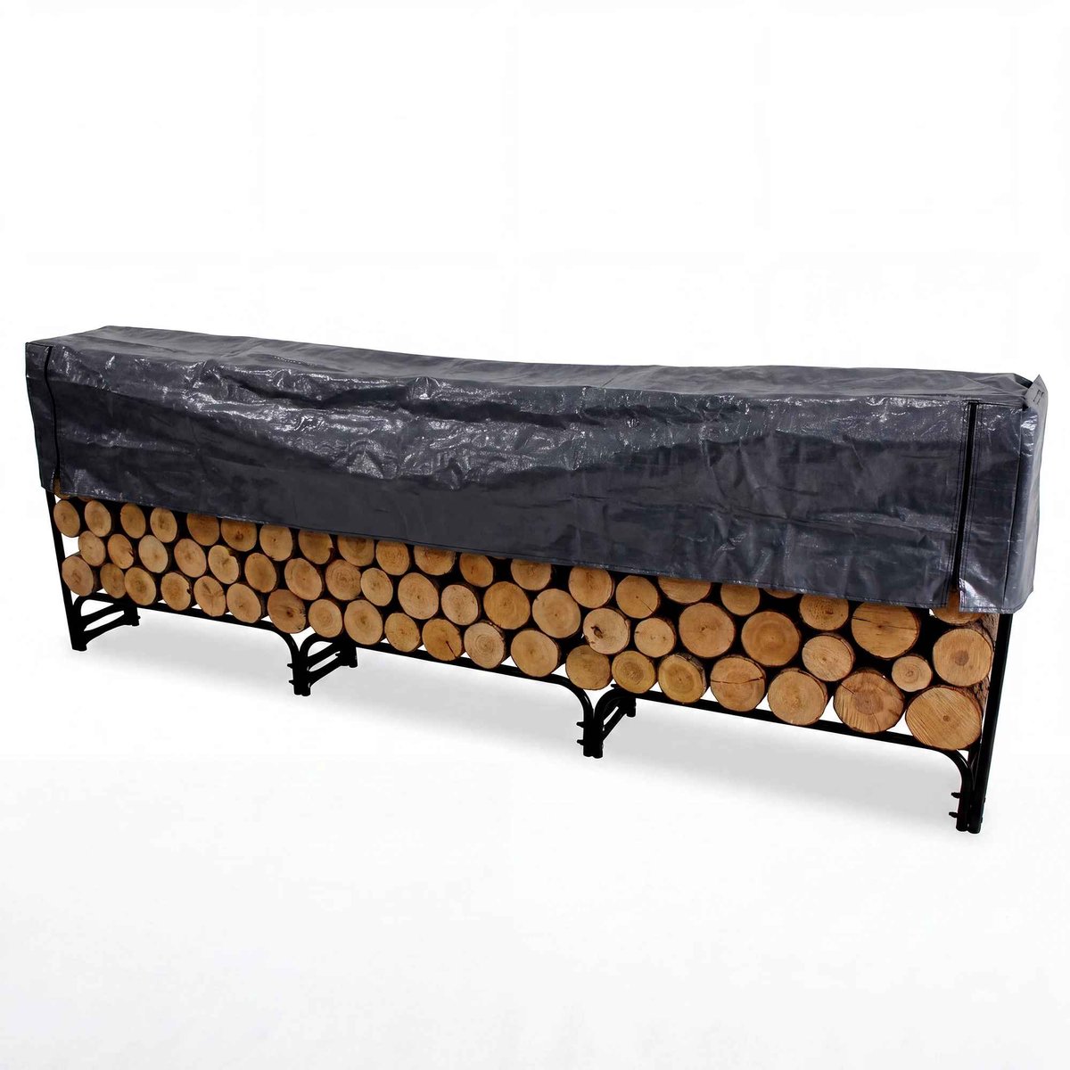 CORE Houtopslagrek - Haardhoutrek voor Buiten - Metalen Houtopslag met Waterdichte Afdekhoes - Ruim Brandhoutrek - 272x25x95cm - Zwart