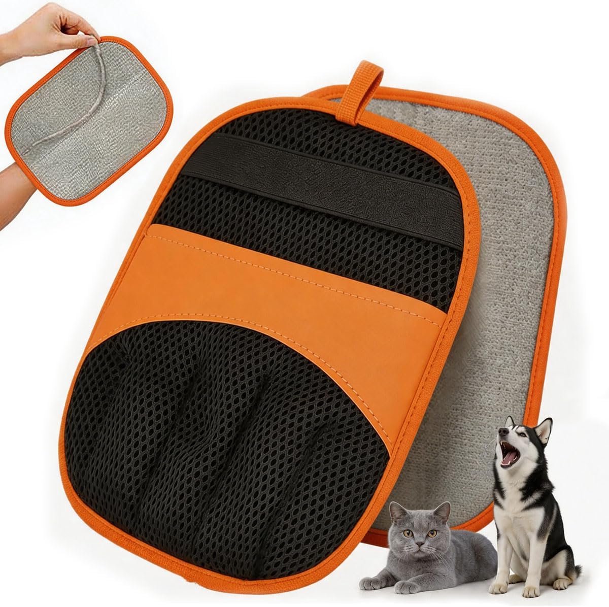 Huisdierhaar Verwijderaar - Herbruikbare Elektrostatische Handschoen voor Katten en Honden - Magische Reinigingsborstel voor Bank Tapijt en Autostoelen - Oranje kleur - 1 Stuk