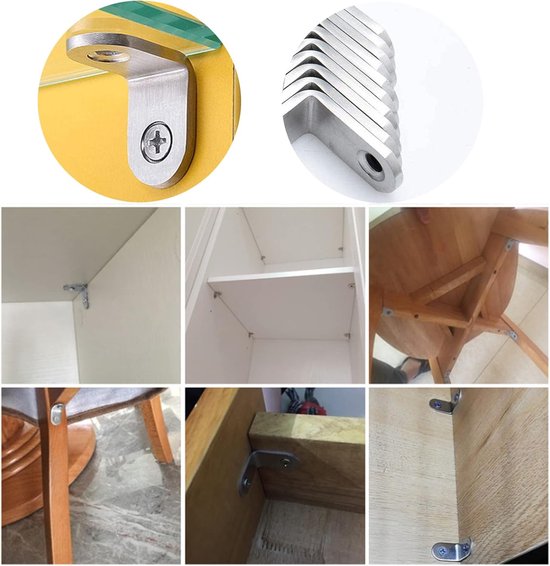 10 stuks hoekbeugels 30 x 30 mm, L-vorm rechthoekige roestvrijstalen metalen beugels met schroeven voor bureau, tafel, stoelen, houten meubelkasten — afbeelding 5