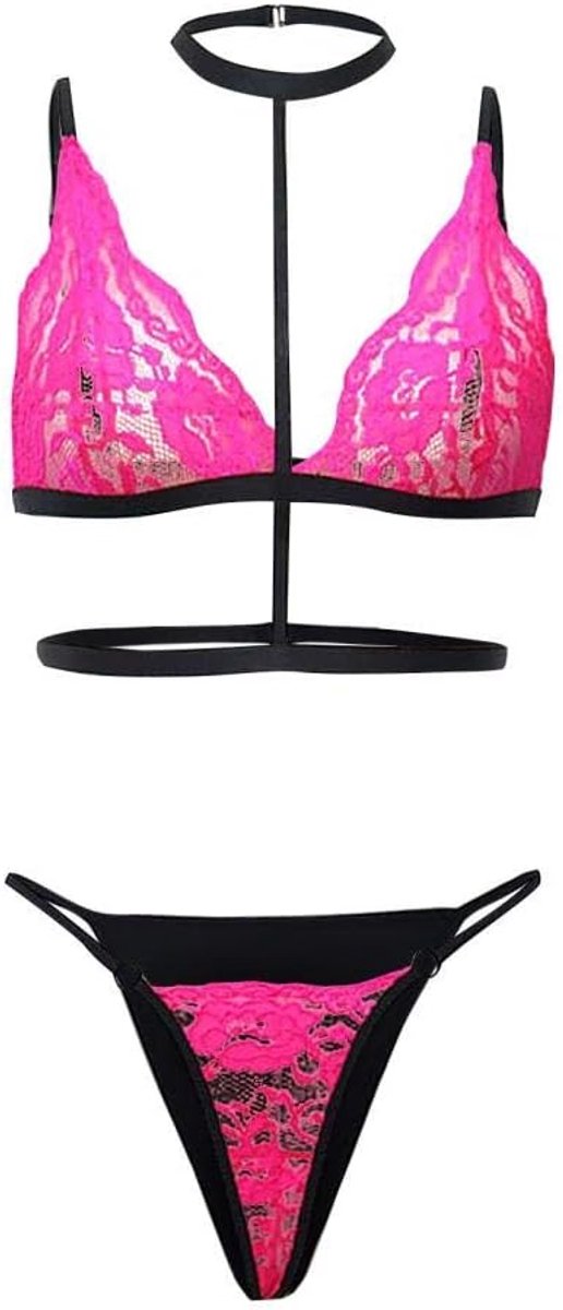 Sexy kanten nachthemd bretels sexy lingerie vrouwen petticoat lingerie pyjamaVrouwelijk Ondergoed Sexy Bh Voor Vrouw Vrouwen Wimper Kant Draadloze V-hals Beha G-string Lingerie Thong M-3xl Lingerie