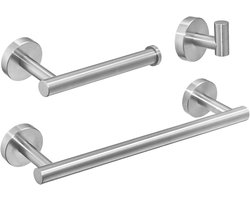 3-delige geborstelde afwerking badkamer accessoires set roestvrij staal muur gemonteerd, inclusief 12 inch handdoek bar, toiletpapier houder, gewaad haken, BA19500SET-3N, Beelee