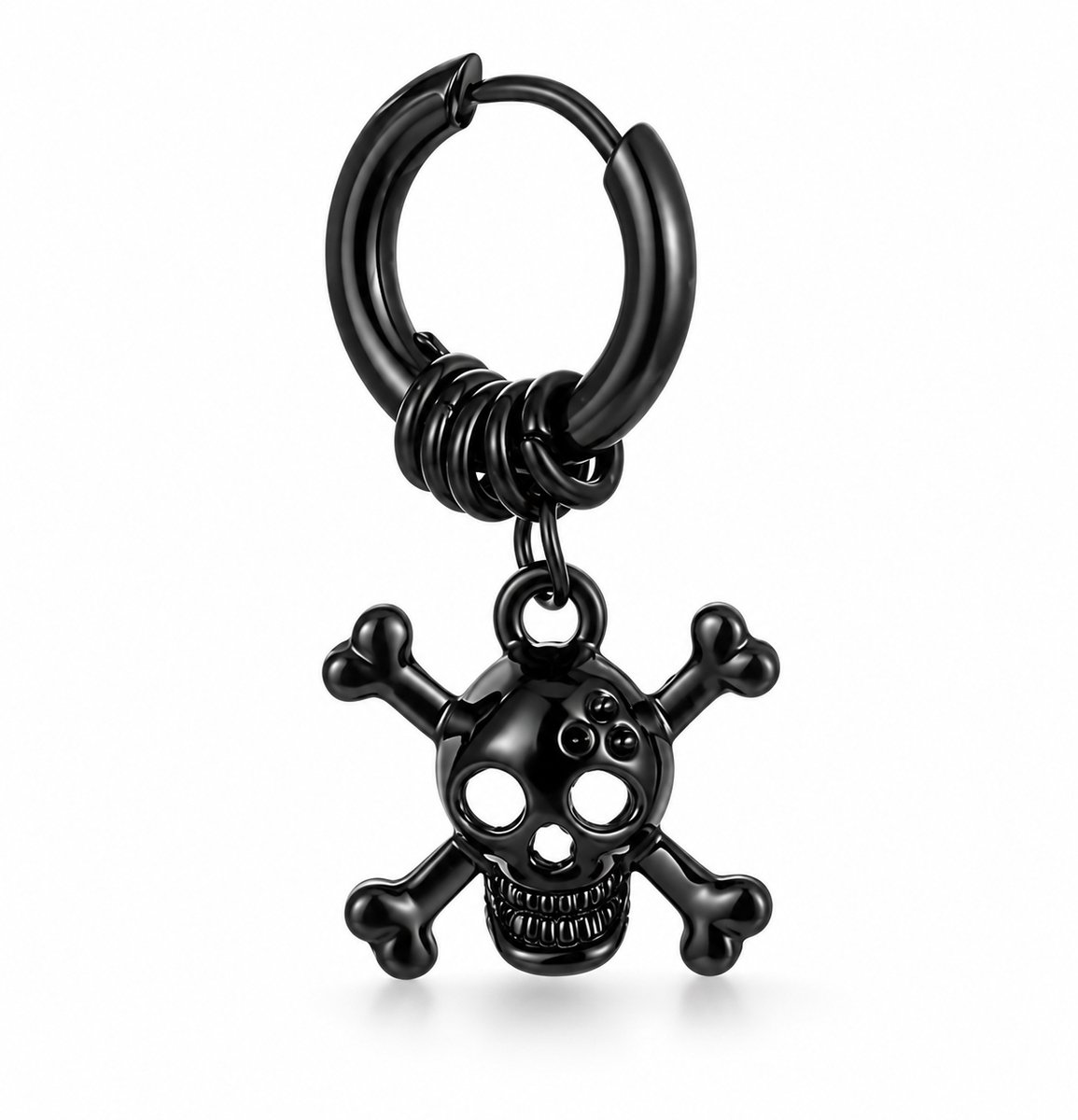 Marama Skull Oorbel Zwart – 1 Stuk – Huggie Hoop met Doodshoofd – 304 Stainless Steel – Nikkelvrij – Halloween – 2,5 cm