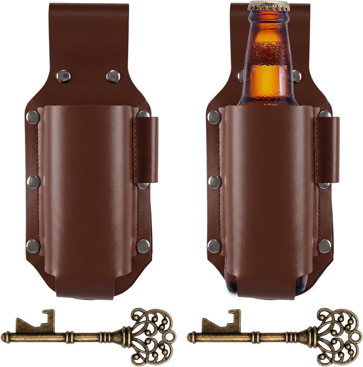 2 stuks bierriem, bierhouder riem, bierflessenhouder, bierholster, bruin