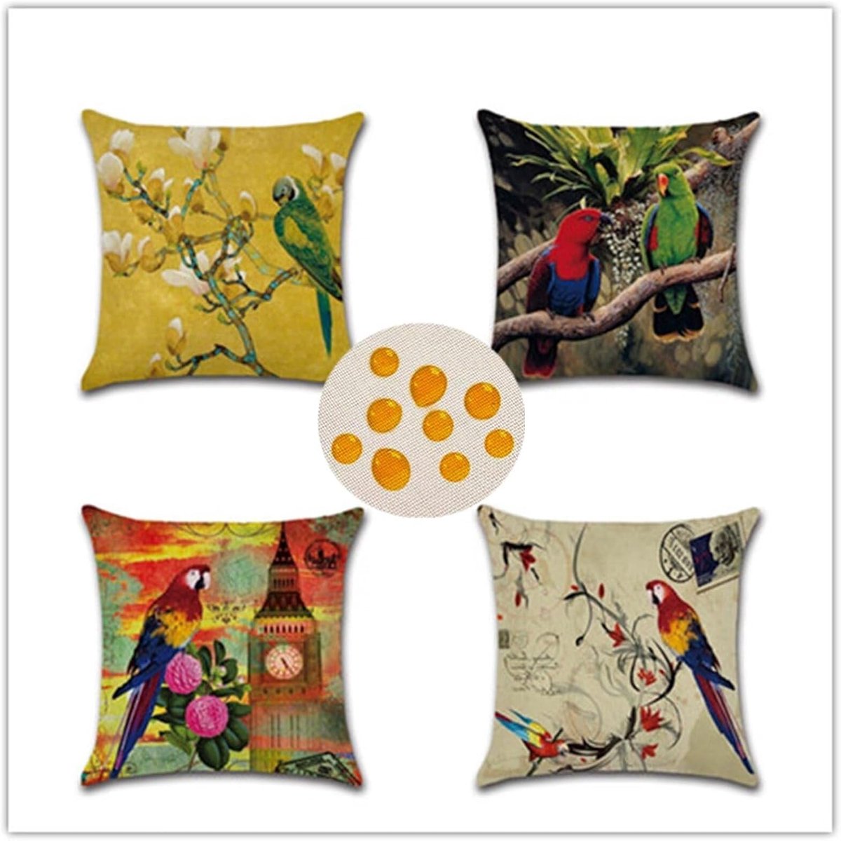 Decoratieve Sierkussenhoes Kleurrijke Papegaai Linnen Kussenslopen 45 cm x 45 cm Set van 4 Vierkante Decoratieve Kussens voor Outdoor Stoel Bank Patio Meubels Boerderij