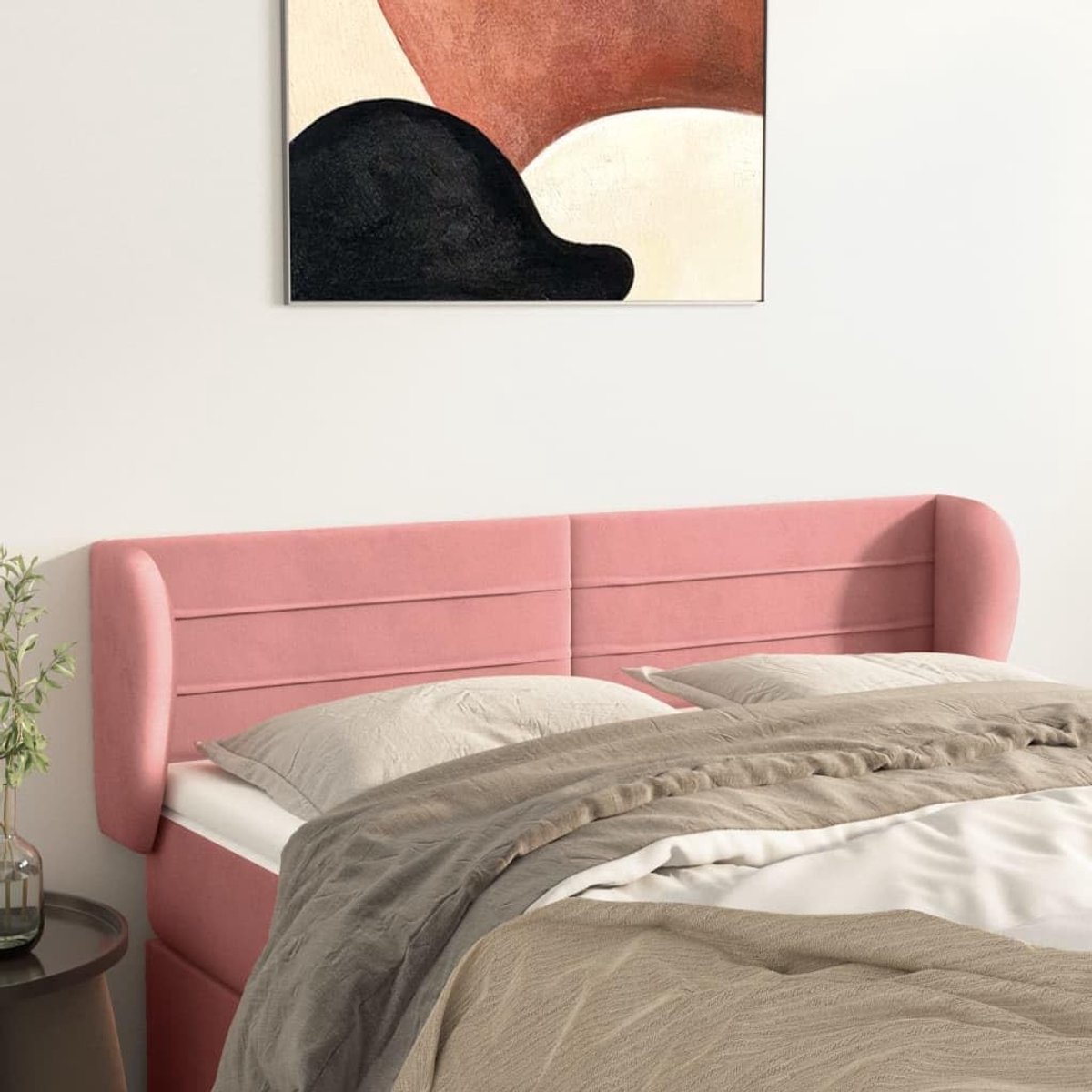 Hoofdeinde met oren, roze, 147 x 23 x 78/88 cm, fluweel, voor de slaapkamer, hotelhoofdeinde, werkkamer, voor slaapkamer, tweede slaapkamer, hotel