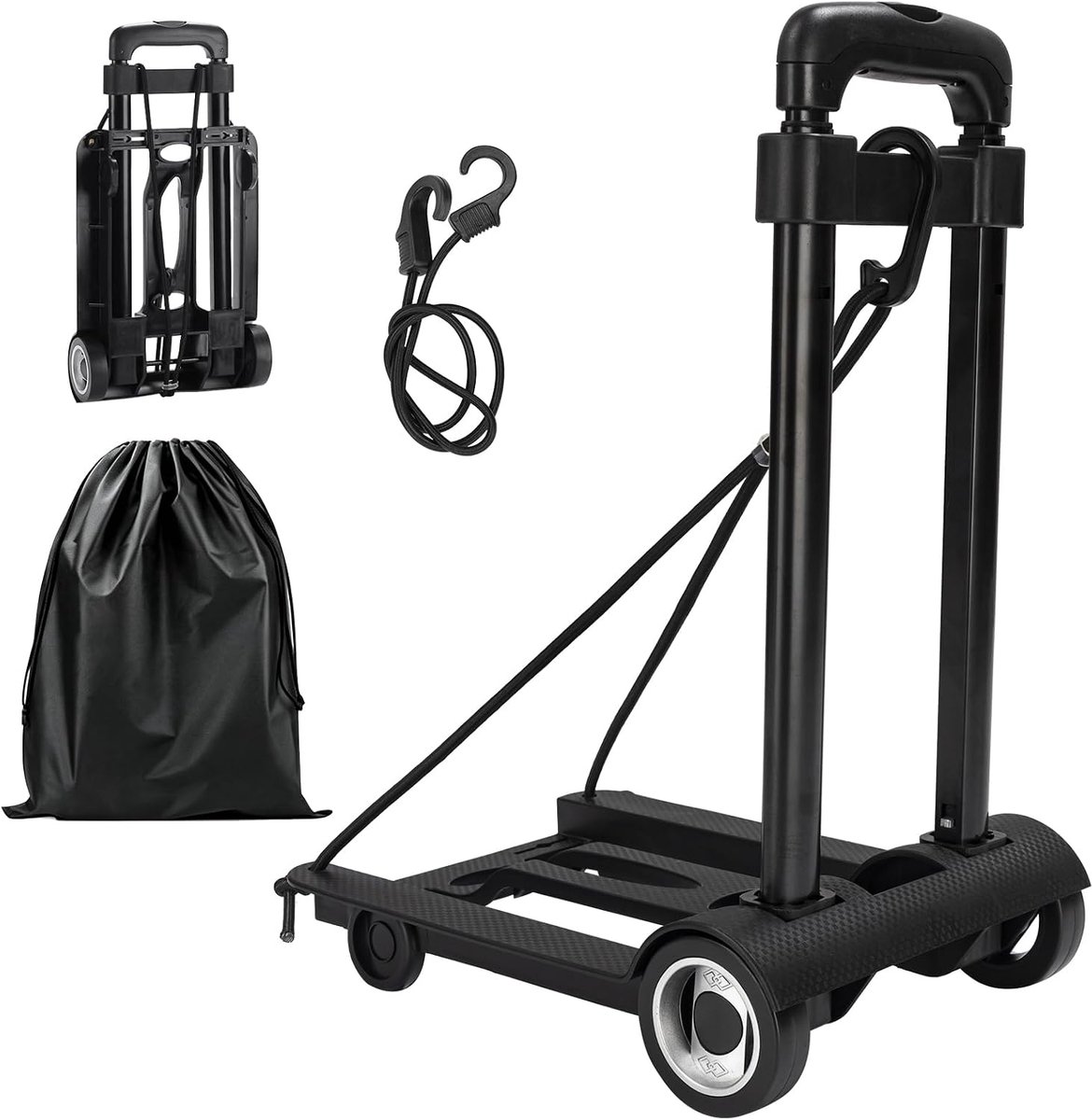 Steekwagen, inklapbaar, 50 kg, compact, met wielen, mini-transportwagen, handwagen met telescoopgreep, voor thuis, kantoor, winkelen, reizen
