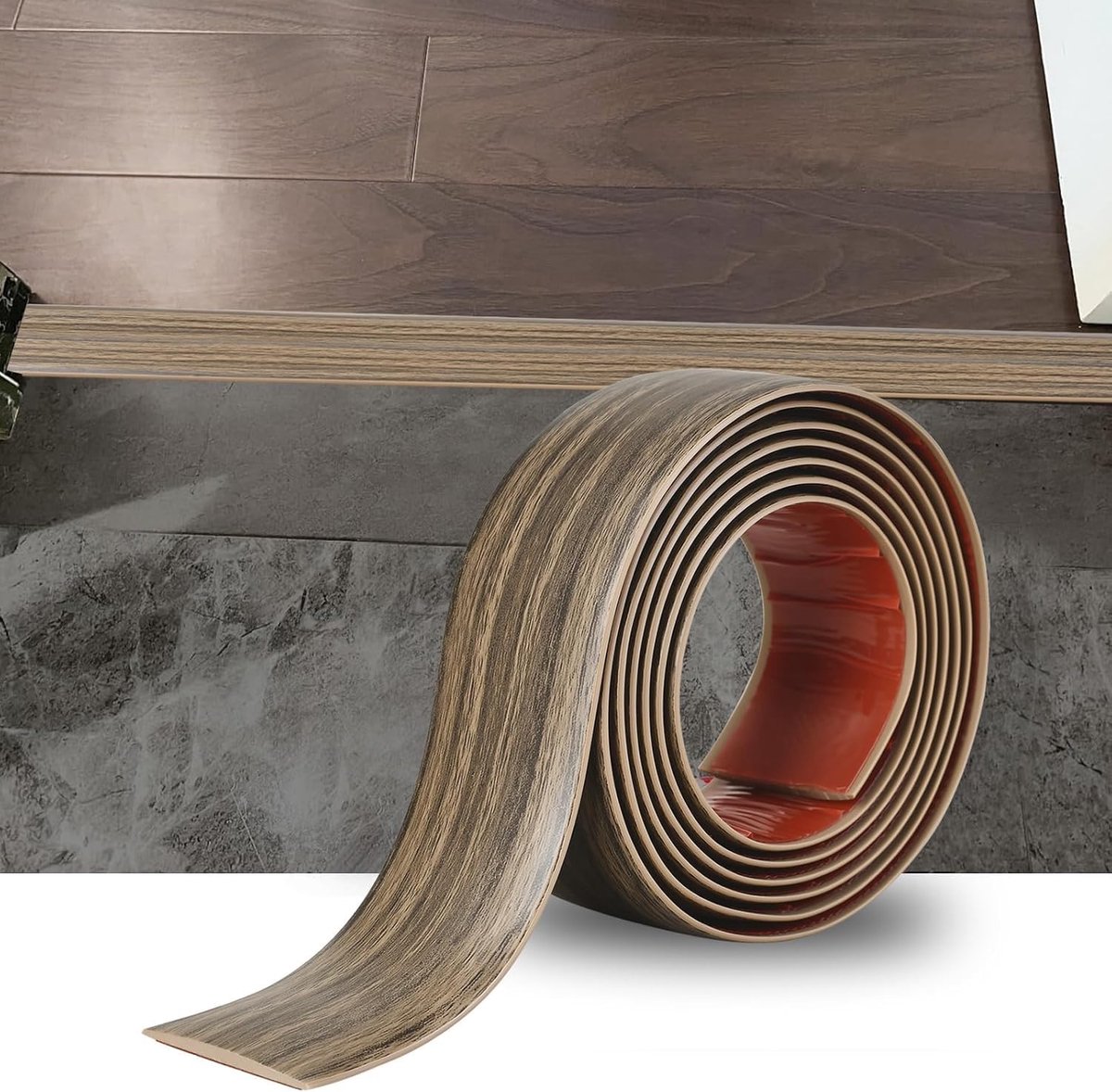 Drempel Overgangsstrip,Deur StripThreshold Bars,Zelfklevende PVC Vinyl Flooring Edge Trim,Vloer verbindende Strip,Tegel naar laminaat overgangsstrip,Donkerbruine Houtnerf(5cm,9M)