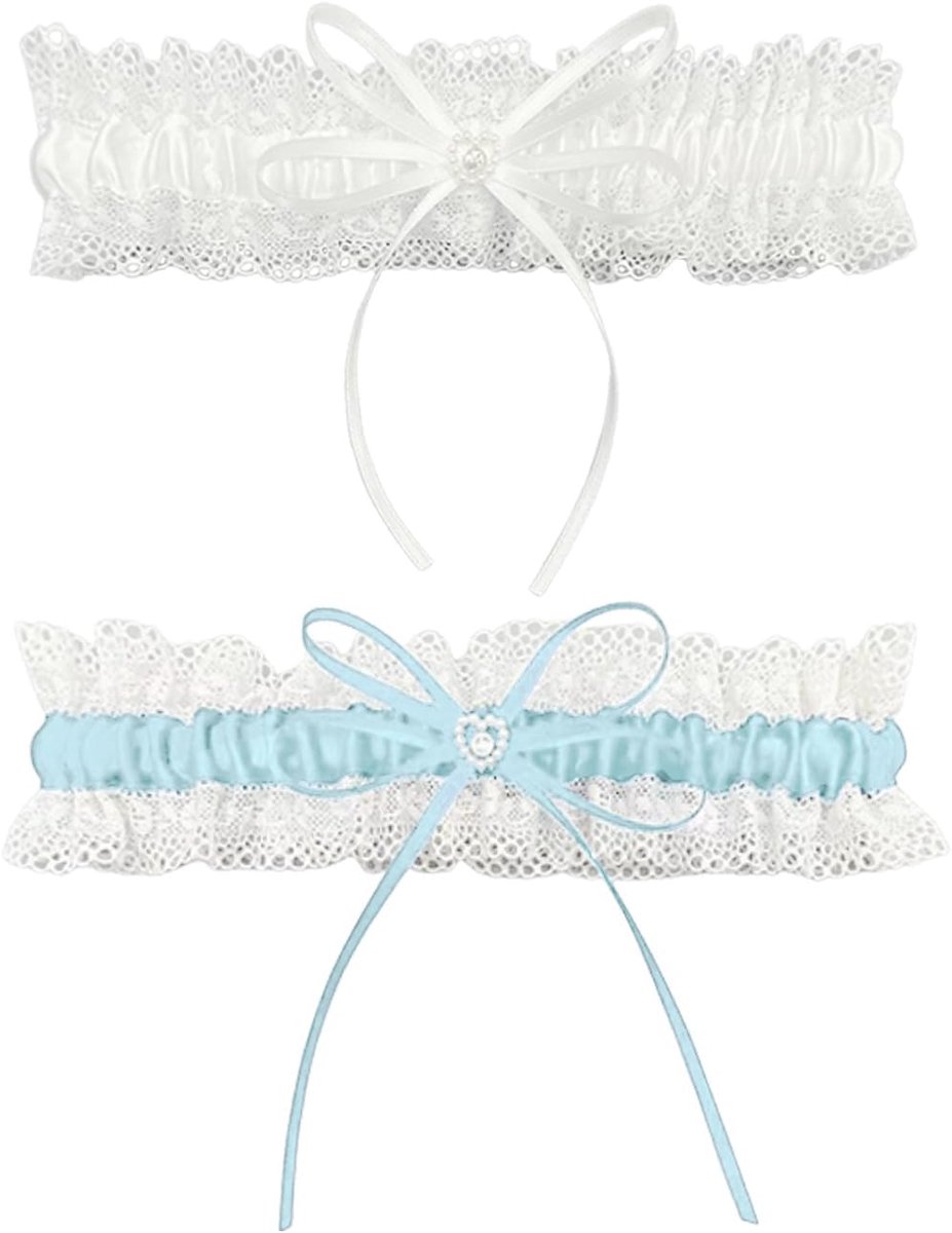 2 Stuks Glanzende Kousenband Riemen, Strass Decoratie Ontwerp, Bruiloft Partij Accessoires, Geschikt Voor Bruiloft Styling (Wit, Blauw).