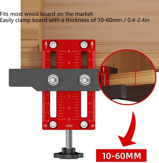 Kastdeurinstallatie-positioneerder Montagemal, Aluminiumlegering Punch-locator met Verstelbare Steunarm en Klem, voor Het Installeren van de Meeste Kastdeuren — afbeelding 3
