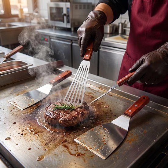 3-delige spatel set grillspatel roestvrij staal set met houten — afbeelding 2