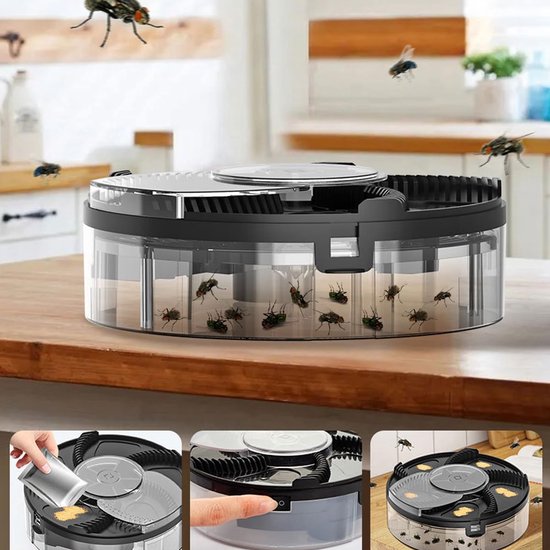 Vliegenval,volledig automatische oplaadbare USB-smart-vliegenvanger,400 mAh-batterij,16 x 16 x 5cm,inclusief twee pakketten vliegenlokmiddel voor thuis/keuken/restaurant/ranch/tuin — afbeelding 3