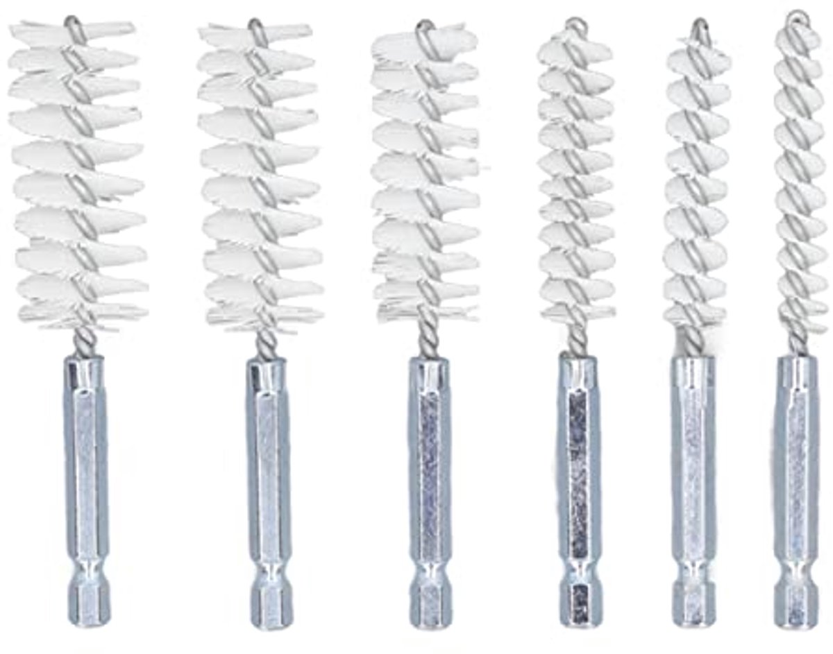 6 STKS Boring Borstel Boring Reinigingsborstel Set 4 Inch Roest Proof Twisted Draad Reinigingsborstel met 1/4 Inch Hex Shank voor Power Drill Impact Driver in 6 Maten (Nylon (wit))