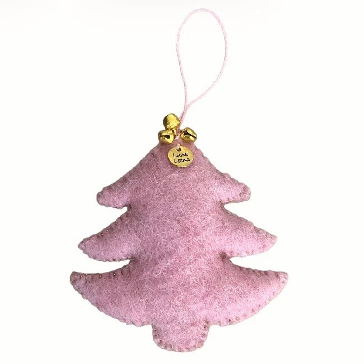 Luna-Leena duurzame kerstboom hanger - plat - l pink + goud accent - vilt wol - handgemaakt in Nepal - kersthanger - kerstcadeau - tree hanger - Christmas ornament - cadeau - kerst gift - kerstfeest