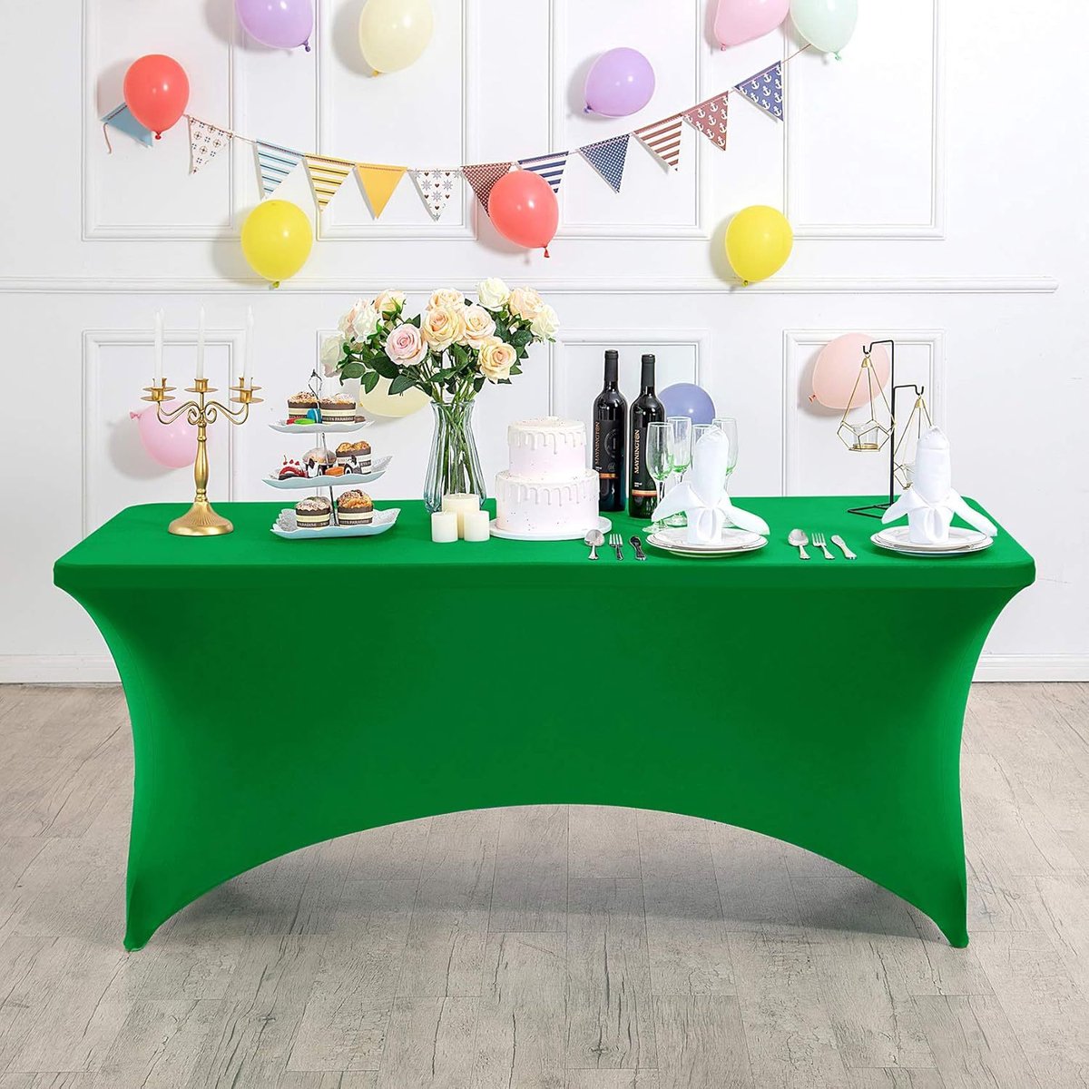 Rechthoekig, rekbaar en vlekbestendig tafelkleed, waterdicht, wasbaar en rekbaar, geschikt voor het decoreren van terrassen, keukens, bruiloften, verjaardagen, feesten, picknicks en andere gelegenheden,Grasgroen - 183 x 76 x 76 cm (6 voet)