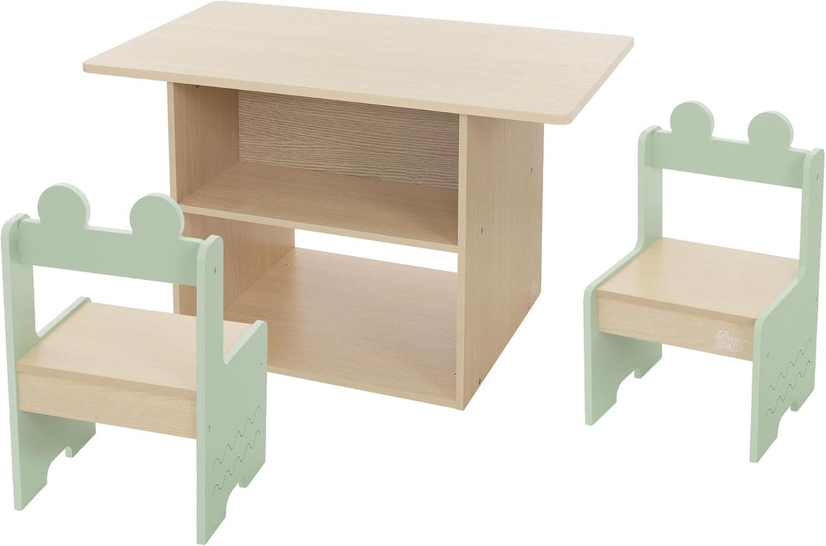 Kinderzitgroep met Tafeltje en 2 Stoelen 3-delige Houten Meubelset voor Kinderen Tafel met Opbergmogelijkheid Bureau en Schildertafel met 2 Stoelen Perfect voor de Kinderkamer of Speelruimte