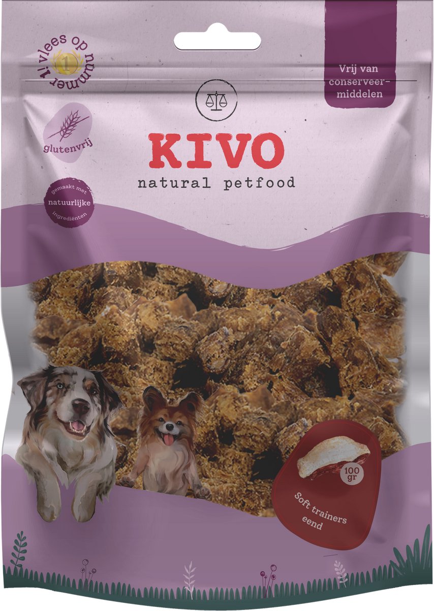 Kivo Petfood Hondensnack Soft Trainers eend 2 zakken x 100 gram - Graanvrij en Glutenvrij