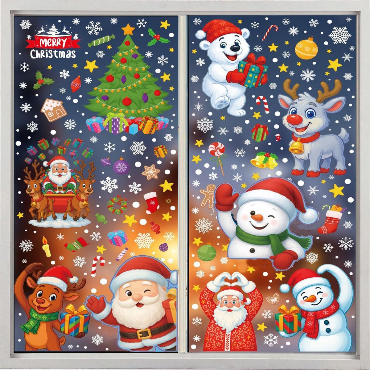 Raamafbeeldingen, 9 vellen zelfklevende Kerstmis, raamdecoratie raamstickers, raamdecoratie, kerstvenster stickers, kerstman voor decoratie kerstdecoratie (Xmas B)