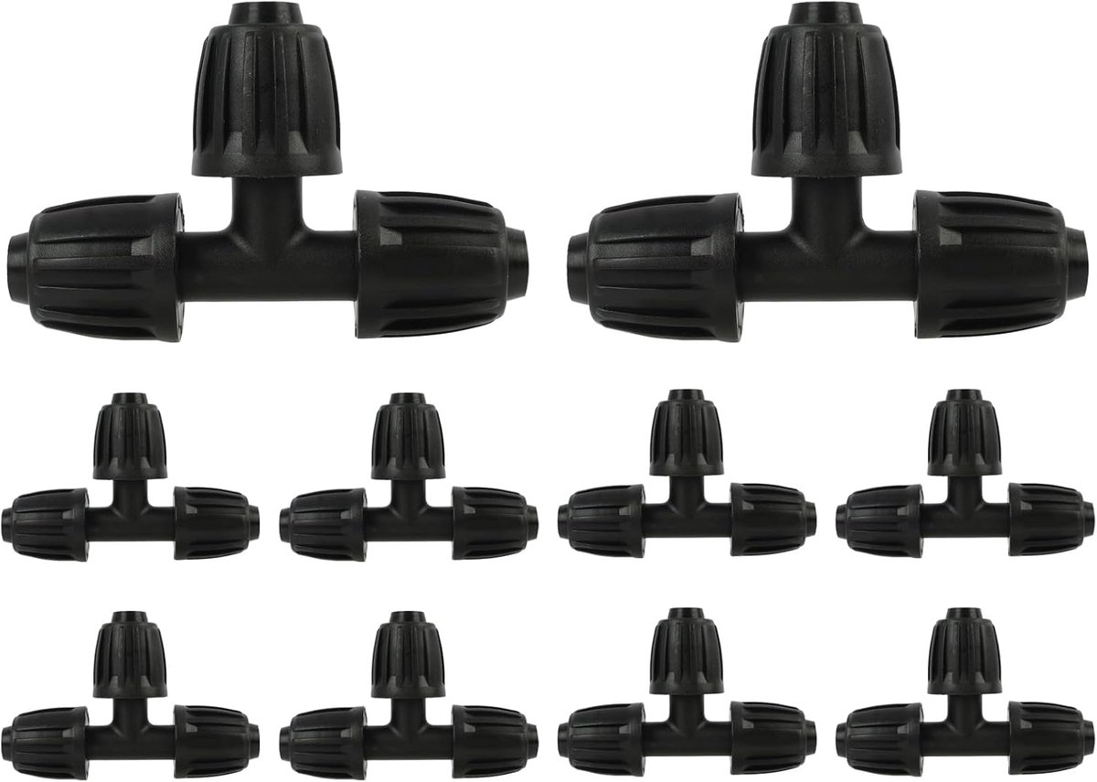 10 stuks 16 mm T-connectoren voor druppelirrigatie, T-stukken voor slangen, 3-weg adapter van duurzaam kunststof, voor tuinieren, landbouw en kassen