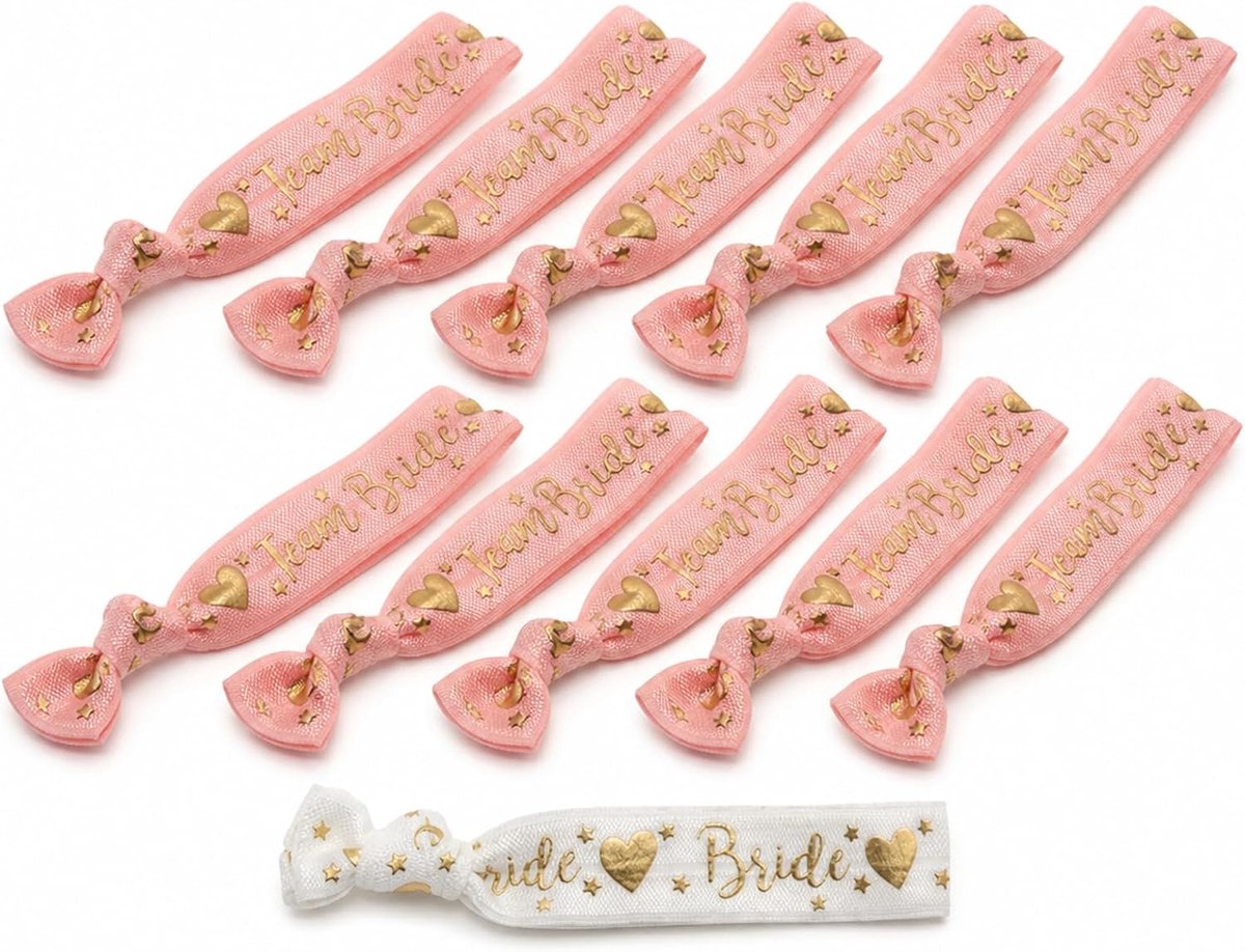 Do Accessoires, Team Bride Polsbandjes 11 stuks, armbanden voor vrijgezellenfeest, vrijgezellenfeest, bruidsfeest, bruiloftsfeest (roze wit)