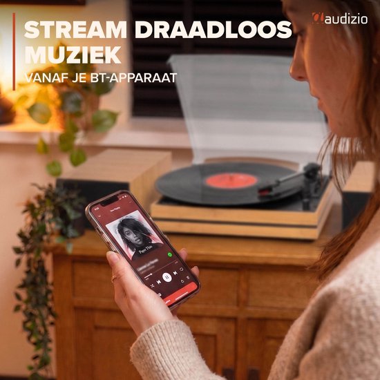Platenspeler met speakers - Audizio Akron - LP speler - Bluetooth - AUX - 3 snelheden - Bamboe — afbeelding 3