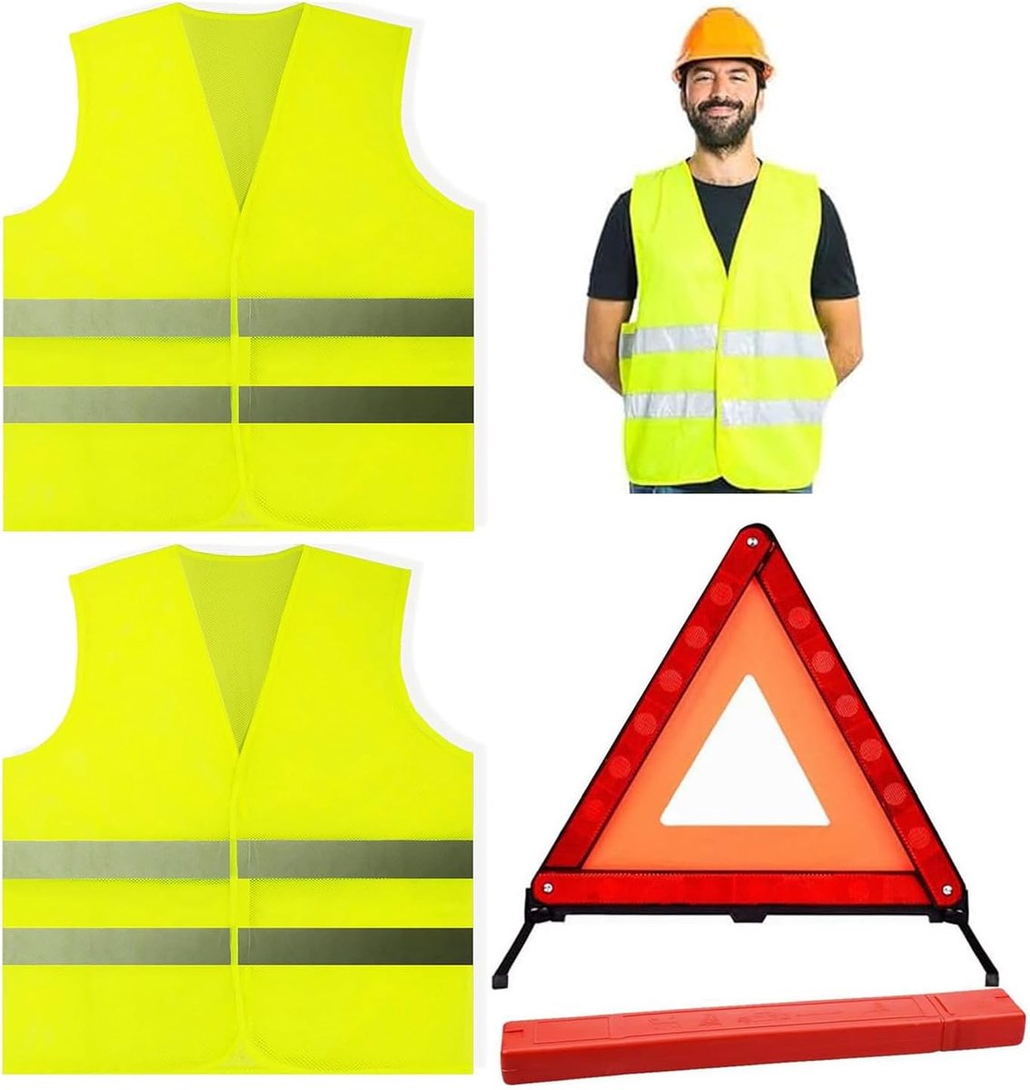 3 stuks 3in1 gevarendriehoek auto-veiligheidsvest set, 360 graden reflecterend gevarendriehoek, reflecterend noodgingreep, auto-veiligheidsvest, noodgingreep opvouwbaar, opvouwbaar pannendreeep met