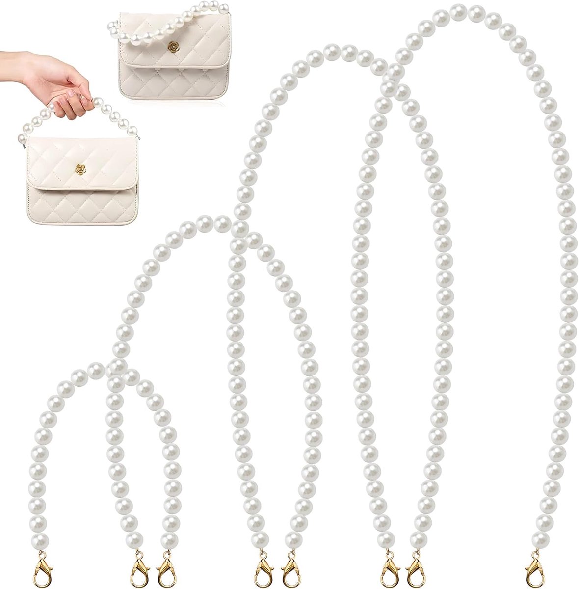 SnelShoppen - 4 stuks Elegante Parelkettingen, Verstelbare Modeaccessoires voor Feest, Bruiloft, Avondkleding, Wit en Zwart, Perfect voor Dames