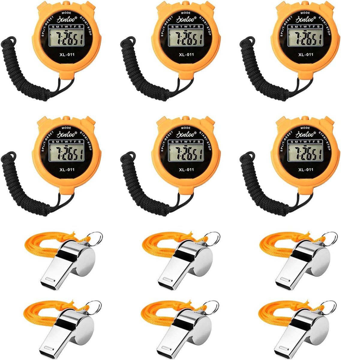 Sport Stopwatch 6-stuks - Digitale stopwatch met 6 fluitjes - Robuuste constructie - Perfect voor training - ShopVlot