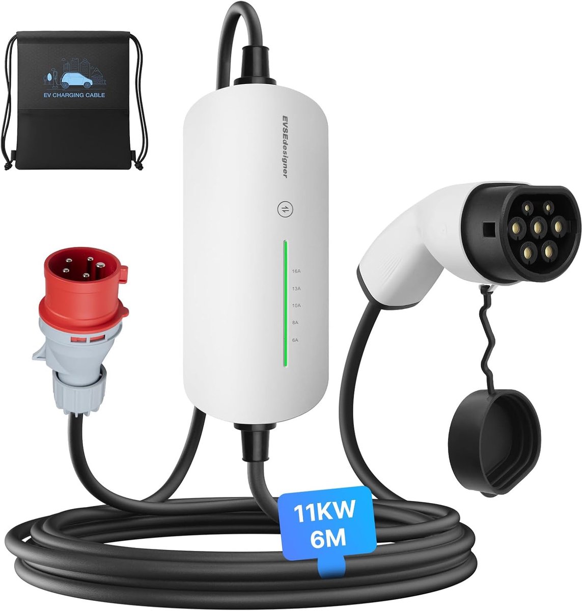 SnelShoppen - Portable Wallbox 11kW Laadkabel CEE 16A naar Type 2 EV Lader met Draagtas voor Alle Elektrische Voertuigen & Plug-in Hybride Auto's max