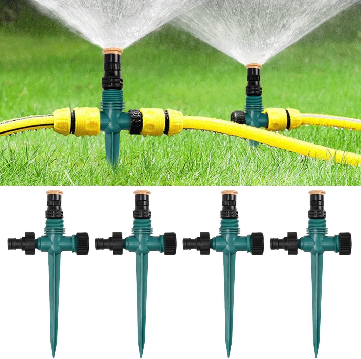 SnelShoppen - Garden Sprinklers Set van 4 - 360° Rotating Automatisch Circulair Bewateringssysteem - Verstelbaar voor Tuin, Gazon, Planten, Groenten e