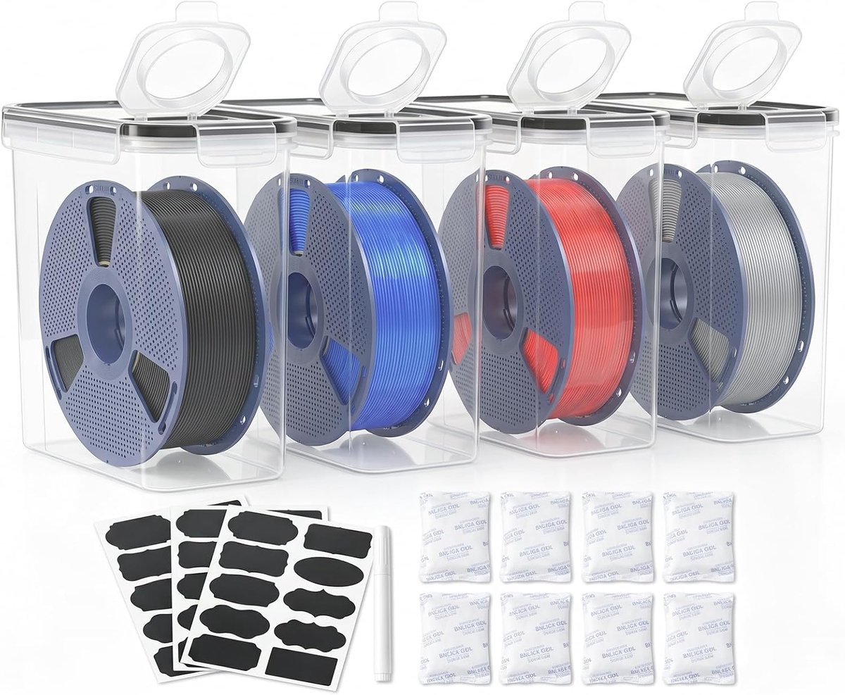 SnelShoppen - Filamentopslagbox Set van 4 - Luchtdichte Droge Box voor 3D Print Filament met Herbruikbare Silica Gel - Vochtbestendige Opslag voor PLA