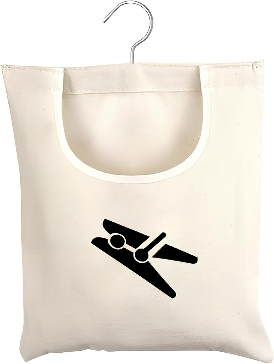 Wasknijperzak 32 x 28 cm - Beige canvas - Met haak voor eenvoudig ophangen - Ideaal voor wasknijpers en kleine items - ShopVlot