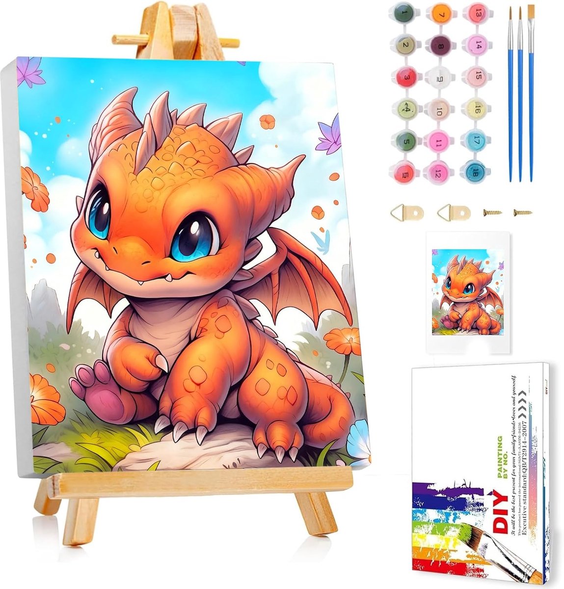 SnelShoppen - Schilderen op Nummer voor Kinderen met Lijst en Easel, Draken Thema, Schilderset voor Jongens en Meisjes van 5 tot 10 Jaar, Inclusief HD