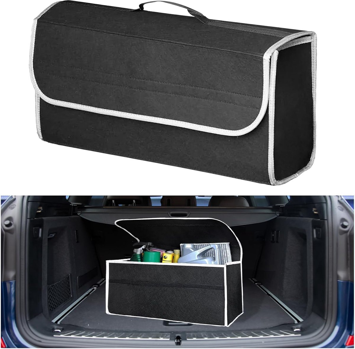 SnelShoppen - Car Trunk Storage Bag - Opvouwbare Organiser met Deksel - Antislip Organizer van Vilt voor Auto Gereedschap en Interieur - Universeel en
