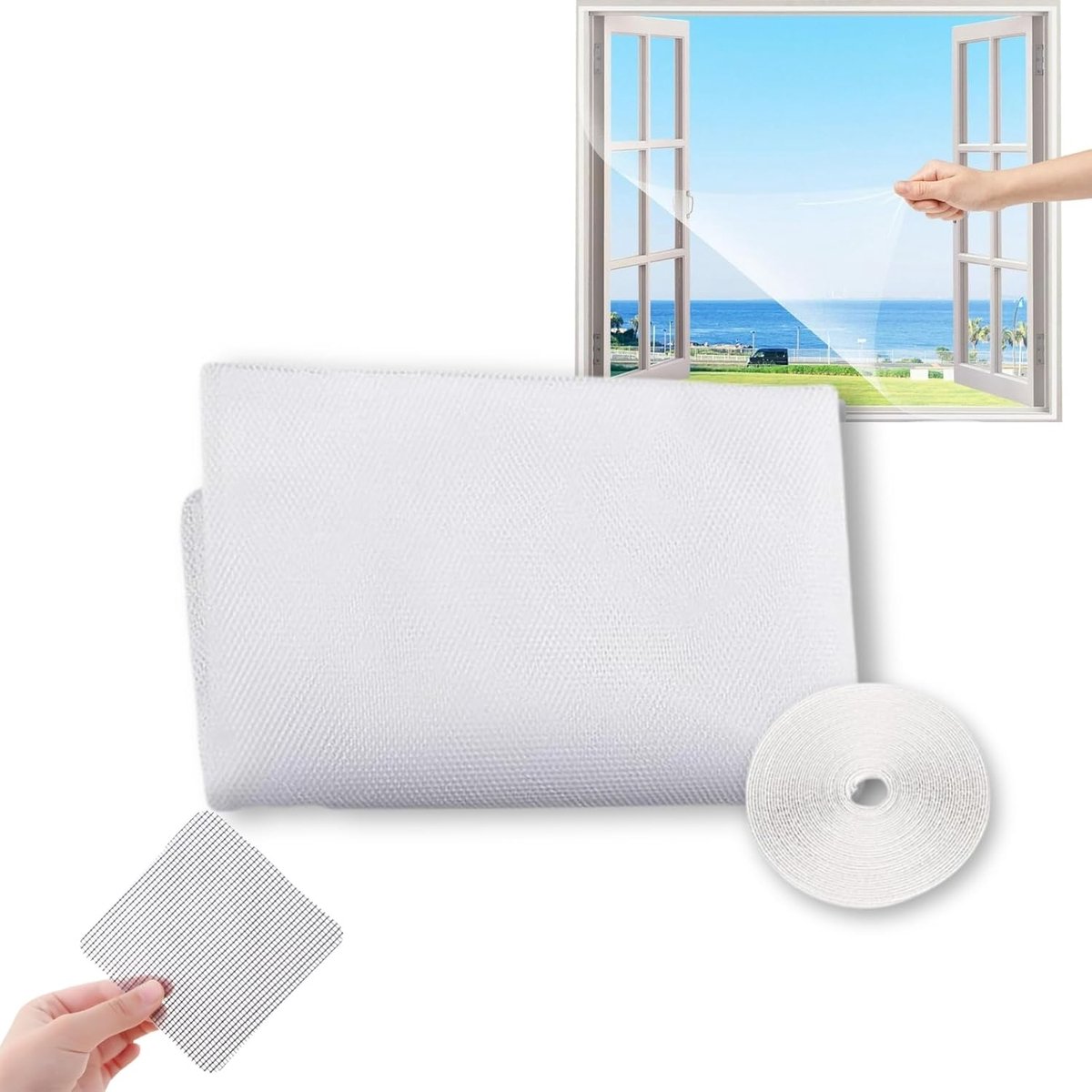SnelShoppen - Vliegengaas Ramen 150x200 cm - Zelfklevend, Ultradun, Zonder Boren - Muggengaas, Insectenbescherming, UV-bestendig, Set met Reparatiestr