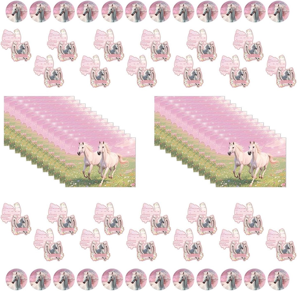 SnelShoppen - 72 Stuks Verjaardagsuitnodigingen voor Meisjes met Paard Thema, Roze, Inclusief Enveloppen en Zegel Stickers voor Kinderfeestjes