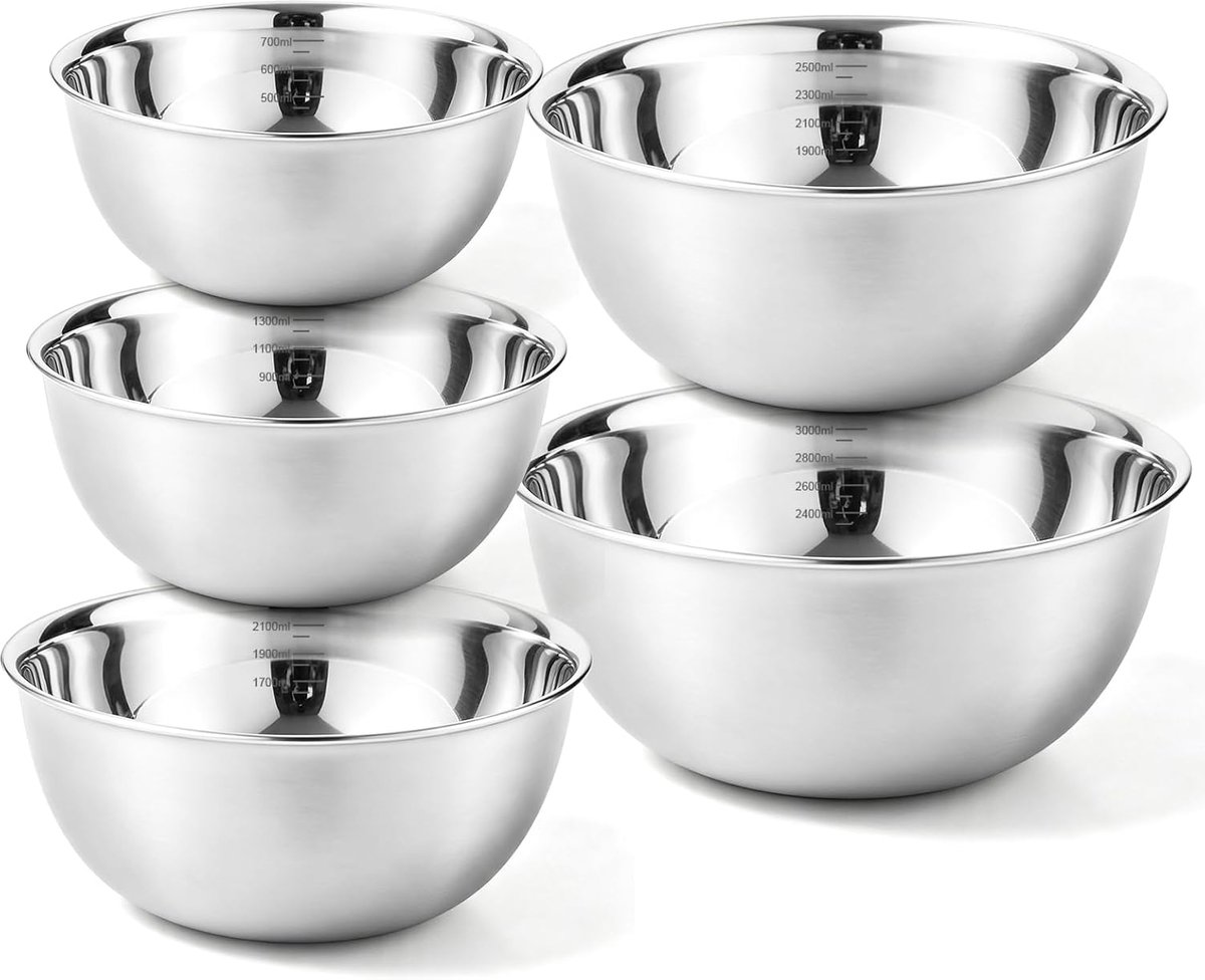 Mengkommen set 5-delig - roestvrijstaal - nestbaar en stapelbaar - ideaal voor bakken en koken - ShopVlot