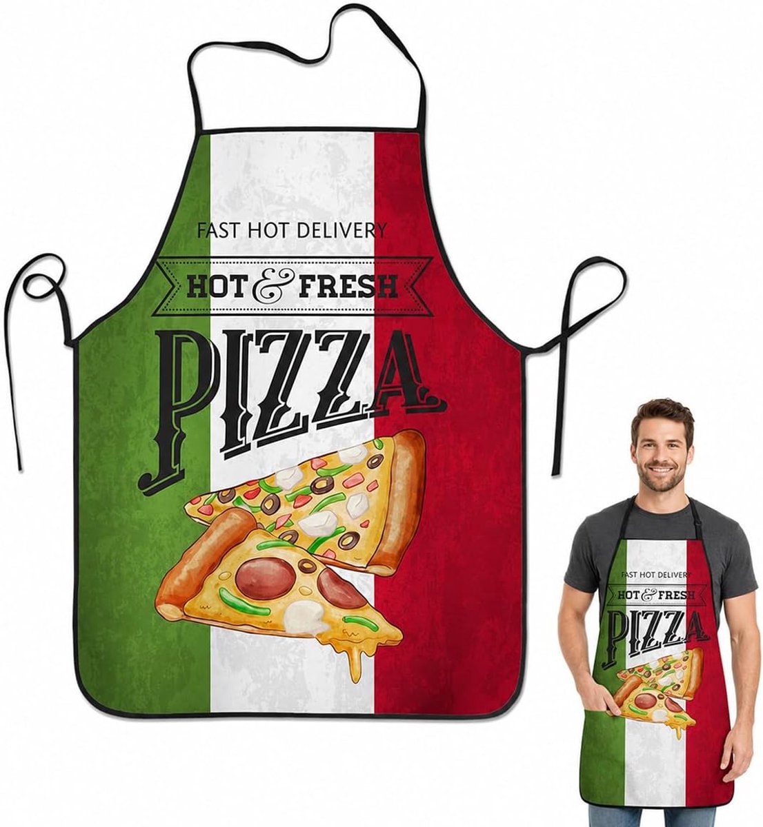 Keukenschort 60 x 80 cm - Italiaans design - verstelbare hals en taille - perfect voor pizza-avond - ShopVlot