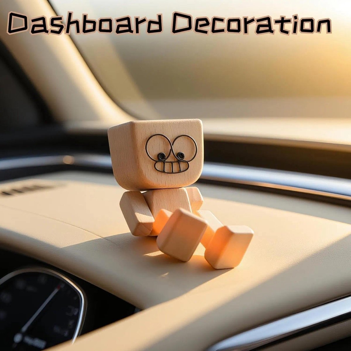 SnelShoppen - Wobbelende Houten Man met 12 Magnetische Gezichtsuitdrukkingen - Handgemaakte Houten Dashboard Decoratie voor Auto en Bureau - Charmante