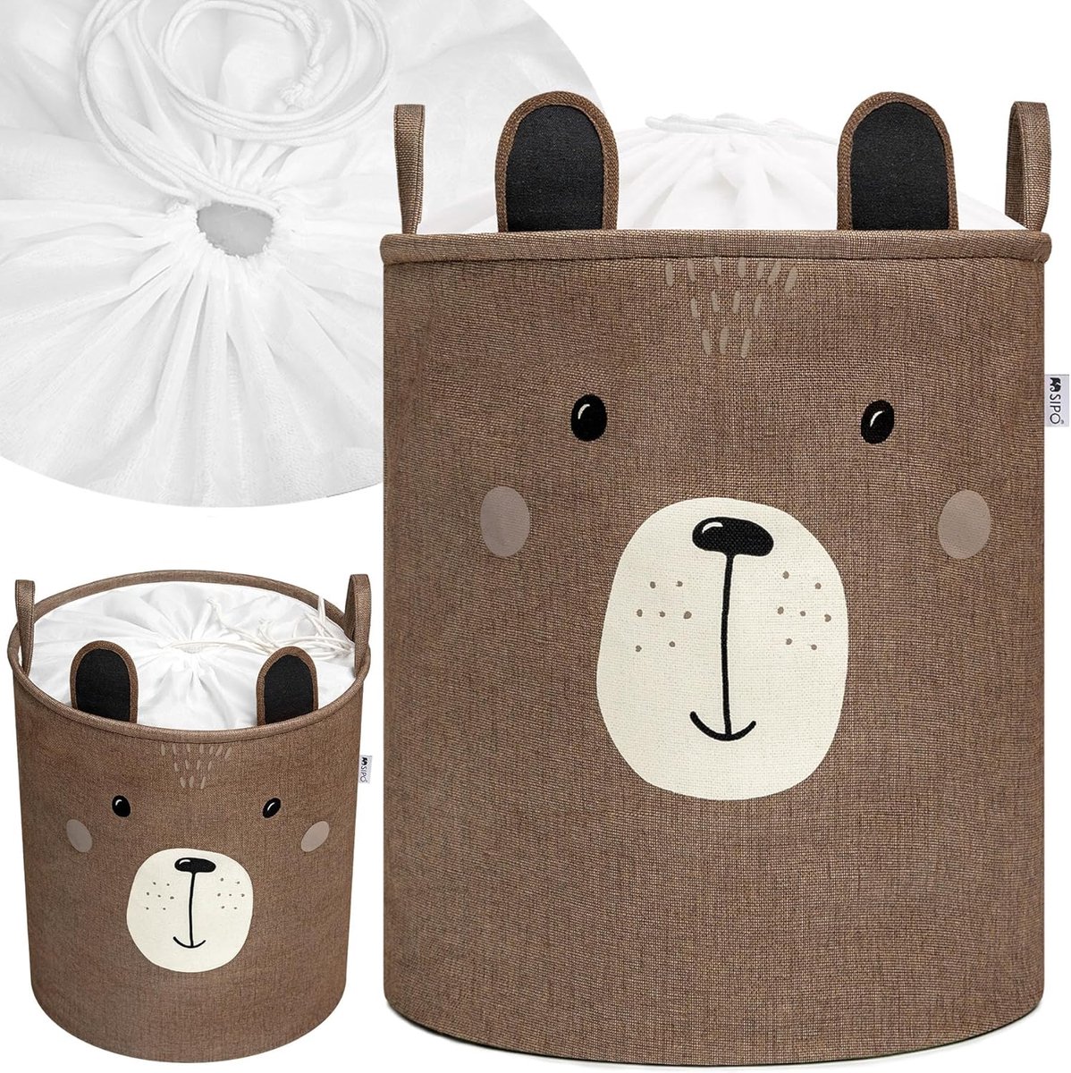 SnelShoppen - SIPO Opbergmand voor Speelgoed Premium XXL 63L Bruin Teddy Beer, Vouwbare Speelgoed Organizer voor Knuffels en Blokken met Trekkoord, Ha