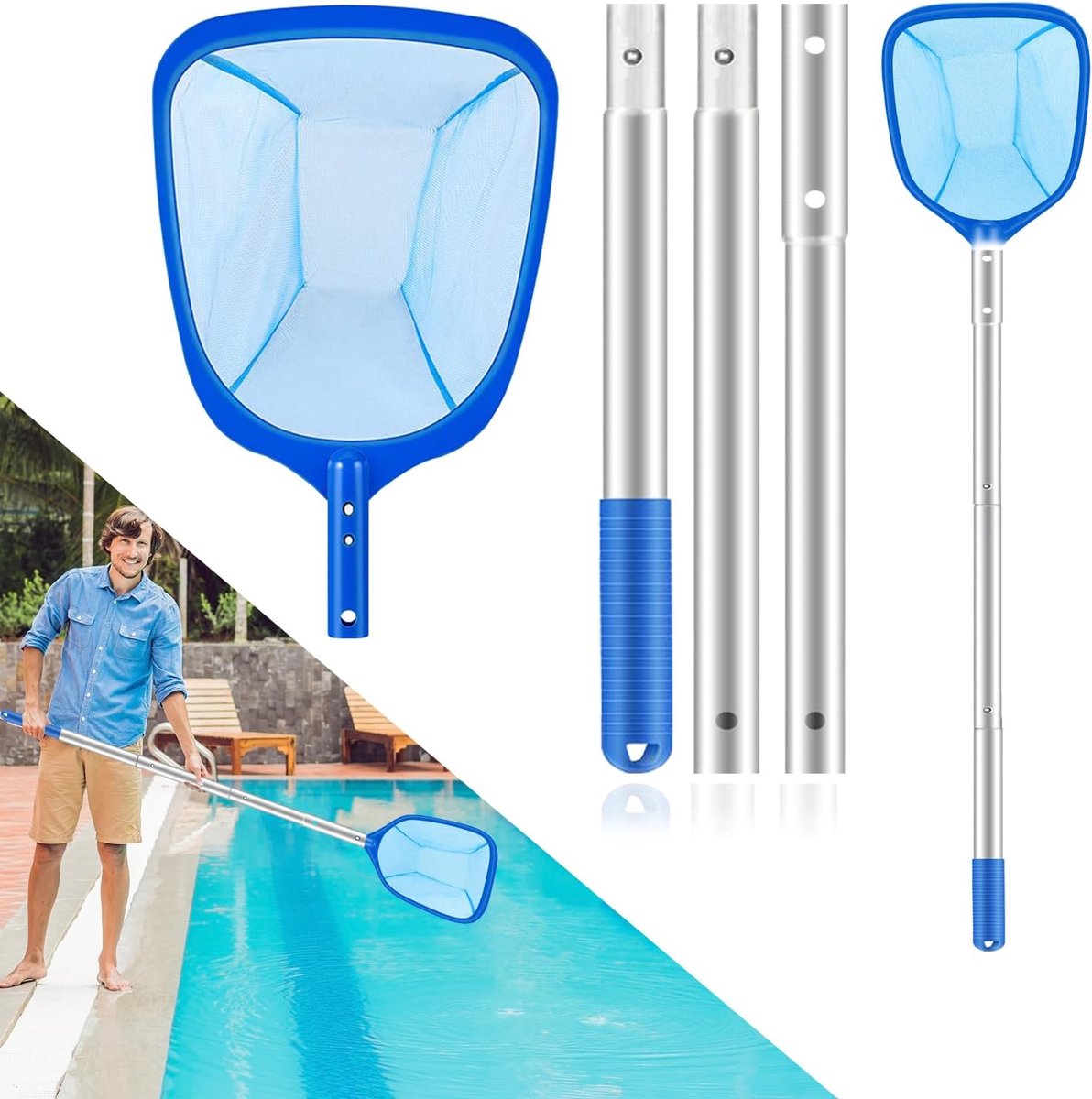 SnelShoppen - Professioneel Pool Cleaning Net met Telescoop Handvat, 140 cm, Robuust en Diep voor Zwembad, Vijver en Spa, Ideaal voor Bladeren en Inse