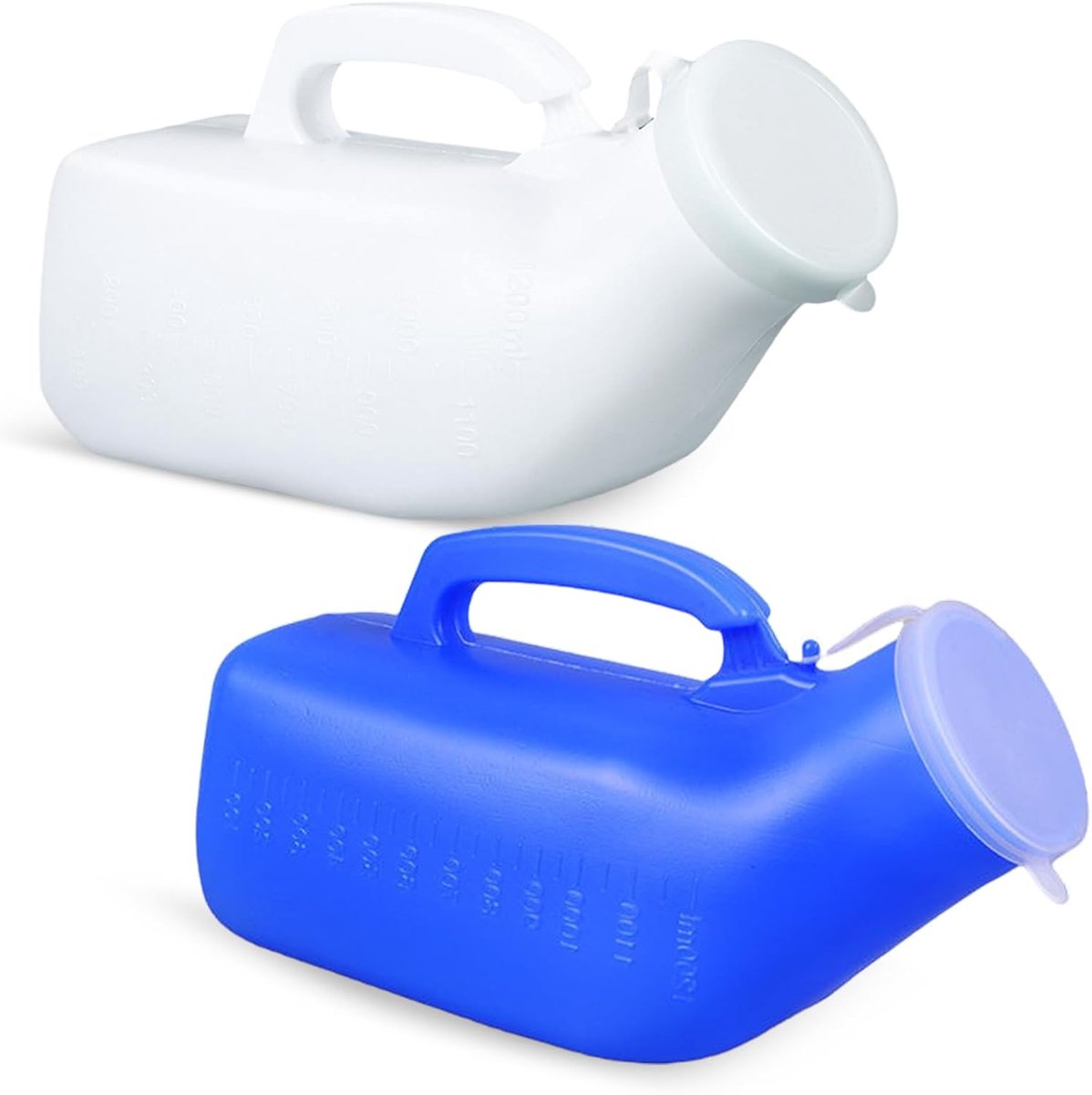 SnelShoppen - Urineflessen voor Mannen 1200ml - 2 Stuks - Draagbare Urinehouder met Deksel - Hygiënisch PP Materiaal - Perfect voor Camping, Reizen en