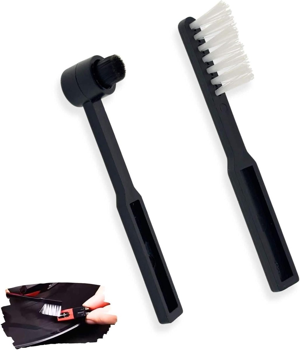 SnelShoppen - Turnplayer Reinigingsborstel Set - 2 Carbon Fiber Borstels (Zwart Rond Hoofd + Wit Lijn) - Anti-Statisch voor Vinyl Naalden en Betere Ge