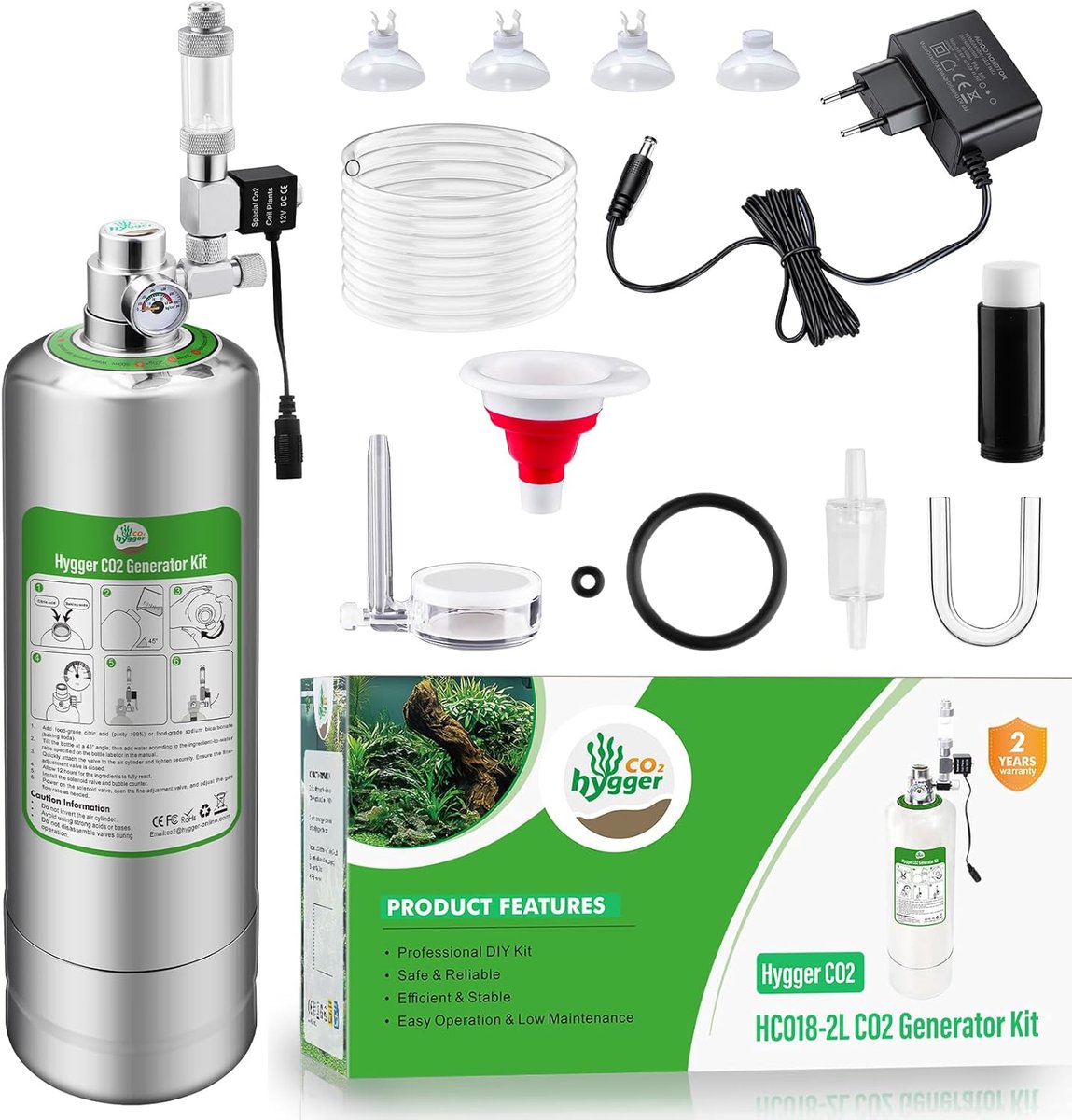 SnelShoppen - 2L Aquarium CO2 Generator Systeem - Carbon Dioxide Reactor Kit voor 20L-60L Tanks met Regulator, Naaldventiel en Bellen Teller