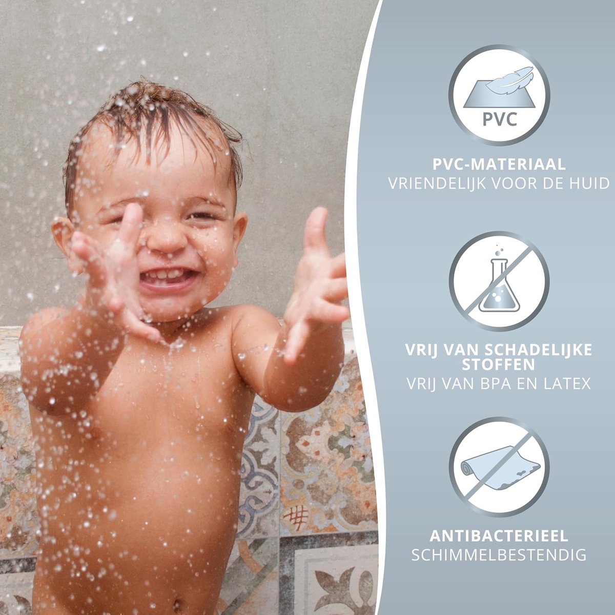 SnelShoppen - Avakido Antislip Douchemat voor Kinderen - 100% BPA Vrij - Antislip Badmat met Schimmelbestendige Eigenschappen - Inclusief 2 Ophanghake