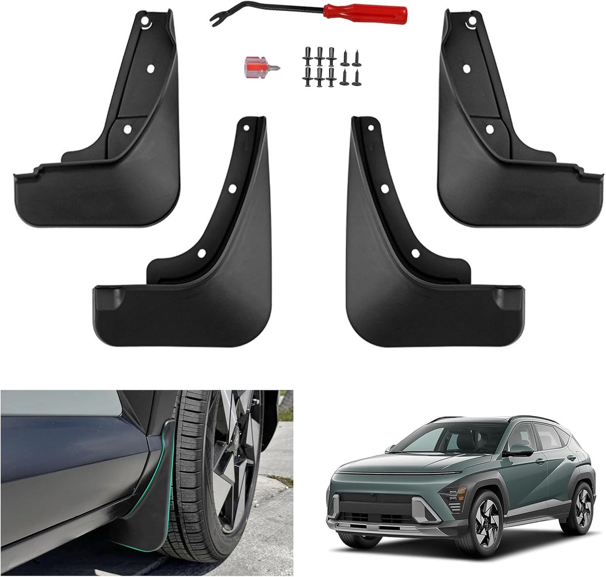 Mudflaps Hyundai Kona SX2 2024-2026 - ABS kunststof - Voor en achter - All-weather bescherming - ShopVlot