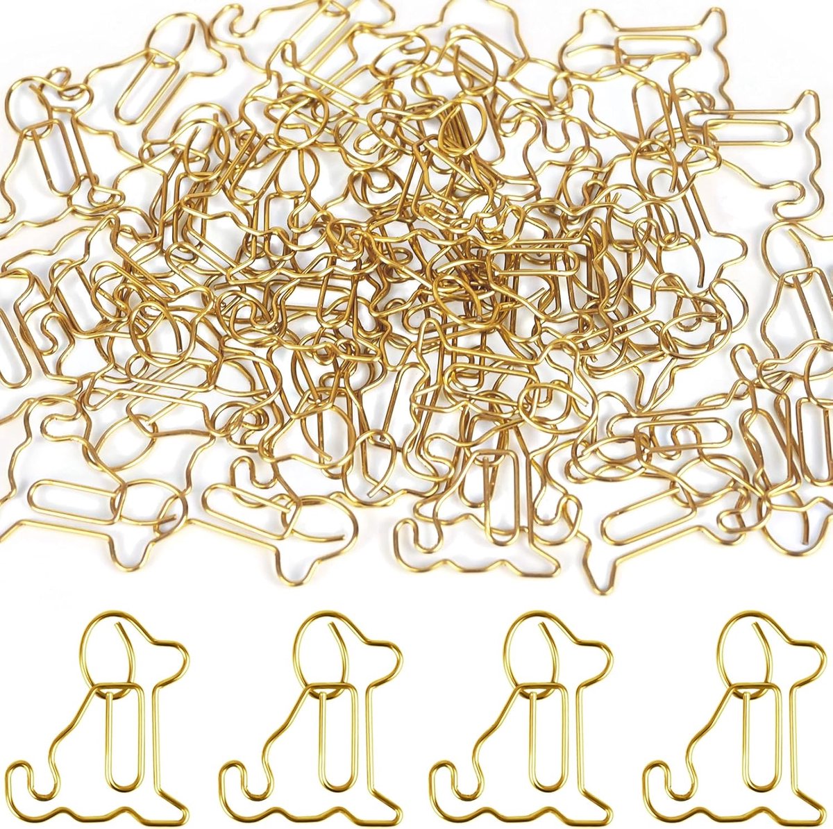 SnelShoppen - 50 Stuks Gouden Papieren Klemmen Hond Vorm - Grote Metalen Paperclips voor Kantoor, School, Documenten en Boekenleggers - Speelse Kantoo
