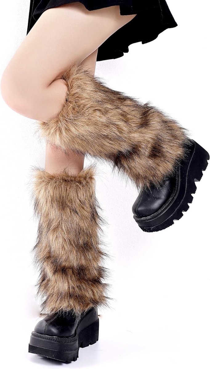 Fluffy legwarmers - lange zachte stoppers - bruin - ideaal voor 80s feest en koudere dagen - ShopVlot